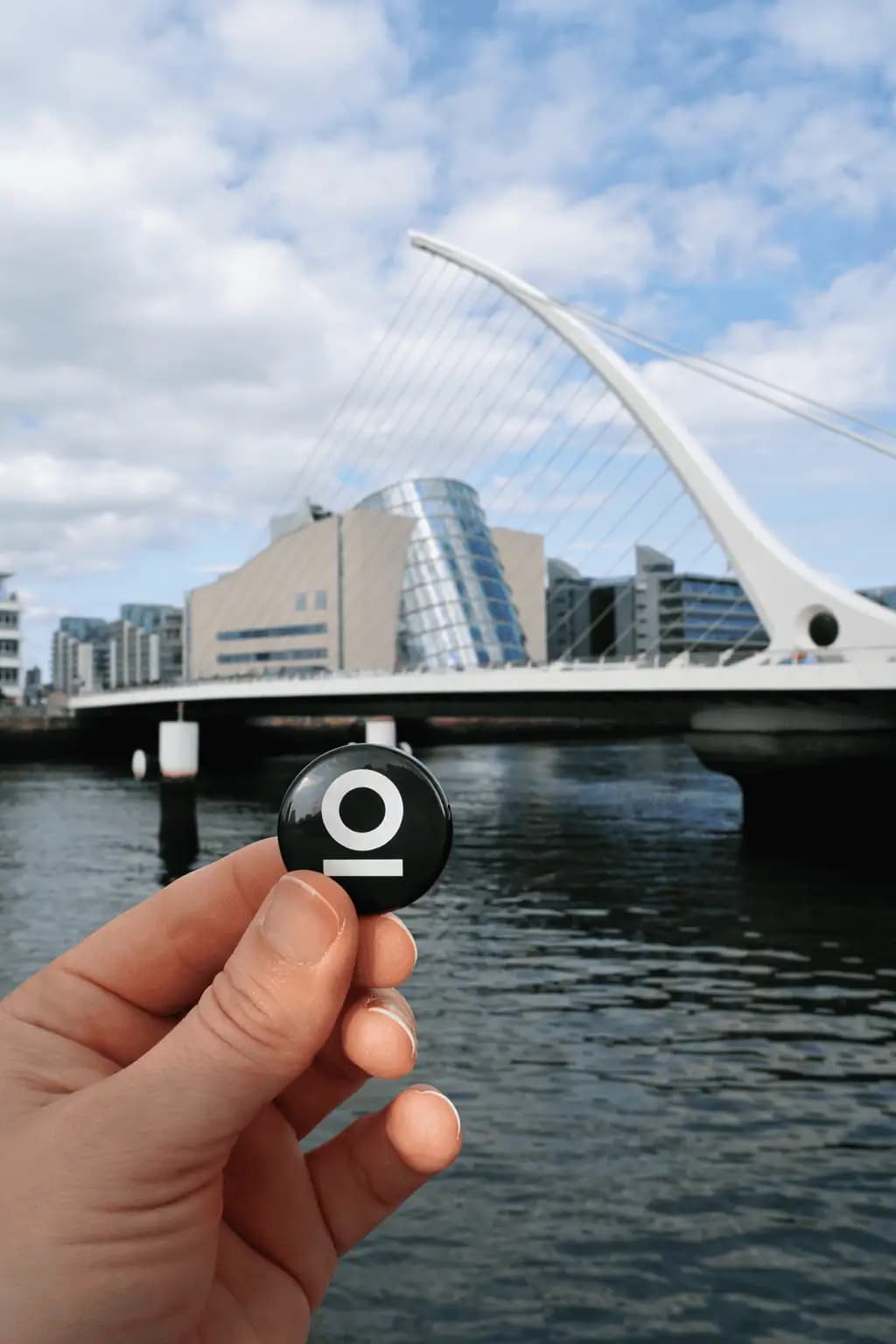 Soho pin in front of a Dublin landmark